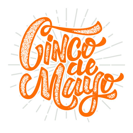 Cinco de Mayo. Hand drawn lettering phrase isolated on white background. Design element for poster, greeting card. Vector illustrationのイラスト素材