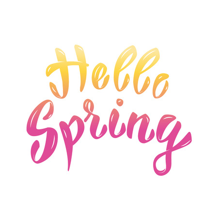 hello spring. hand lettering phrase. Design element for poster, greeting card. Vector illustration.のイラスト素材