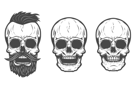 bearded skull isolated on white background. Vector illustrationのイラスト素材