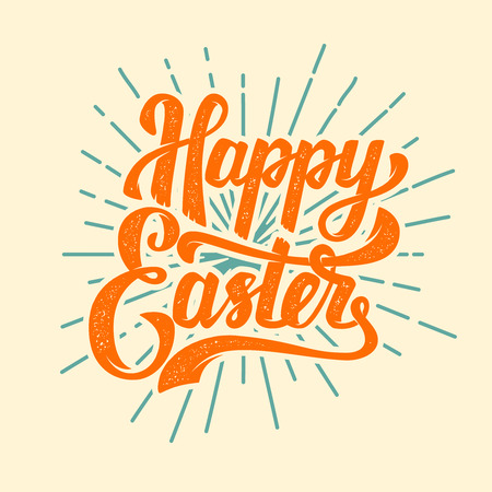 Happy Easter. Hand drawn lettering phrase. Design elements for poster, greeting card.のイラスト素材