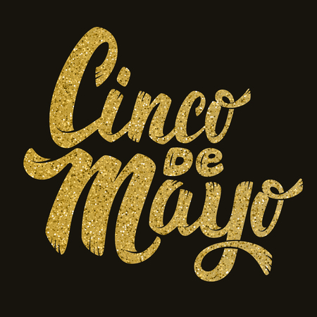 Cinco de mayo. Hand drawn lettering phrase in golden style. Design element for poster, postcard. Vector illustrationのイラスト素材