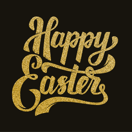 Happy Easter. Hand drawn lettering phrase in golden style.のイラスト素材