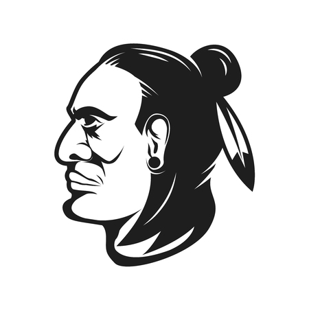 Native american chief head illustration. Design elements for logo, label, emblem,sign.のイラスト素材