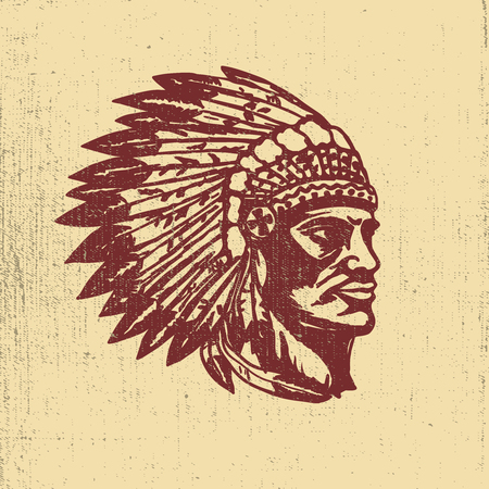 Native american chief head illustration. Design elements for logo, label, emblem,sign. Vector illustrationのイラスト素材