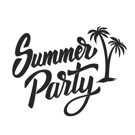 Summer party. Hand drawn lettering phrase isolated on white background. Design element for poster, postcard. Vector illustrationのイラスト素材
