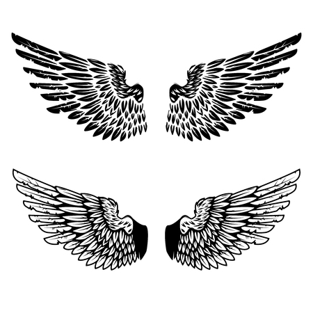 Vintage wings isolated on white background. Design elements for logo, label, emblem, sign, brand mark. Vector illustration.のイラスト素材