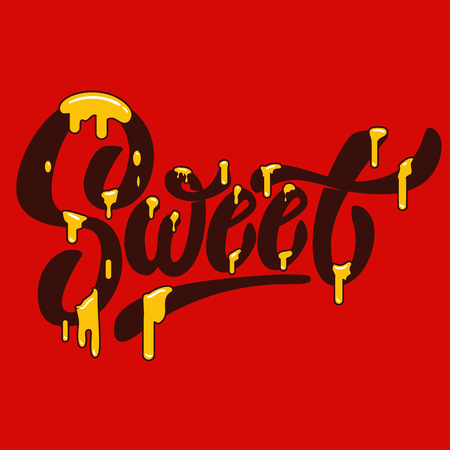Sweet. Hand drawn lettering with caramel effect. Vector illustrationのイラスト素材