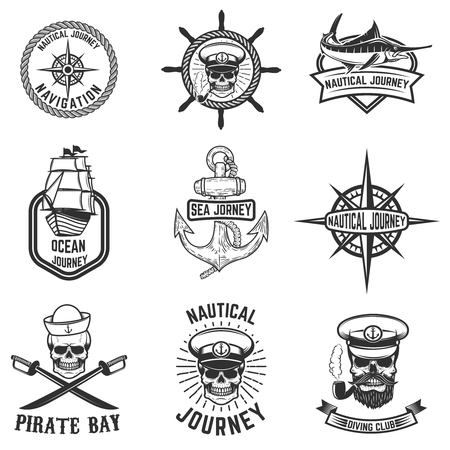 set of nautical emblems. Design elements for logo, label, emblem, sign, badge. Vector illustrationのイラスト素材