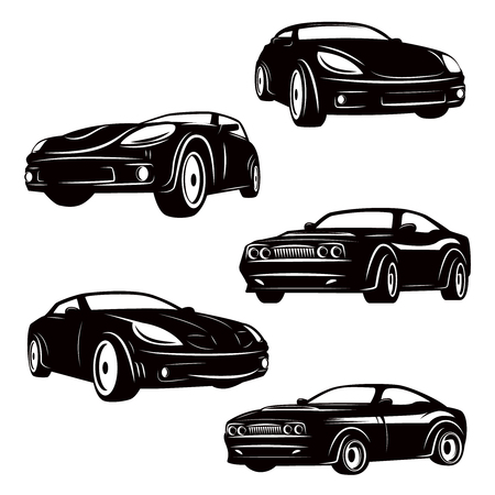 Set of cars icons isolated on white background. Design elements for logo, label, emblem, sign, badge. Vector illustrationのイラスト素材