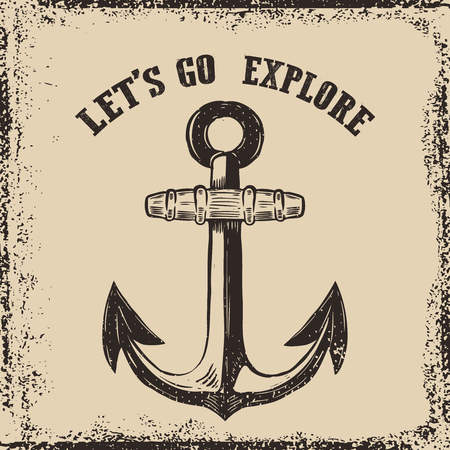 Hand drawn anchor illustration on grunge background. Design element for poster, t-shirt. Vector illustrationのイラスト素材
