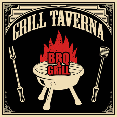 Grill taverna. BBQ and grill. Design element for poster, menu. Vector illustrationのイラスト素材
