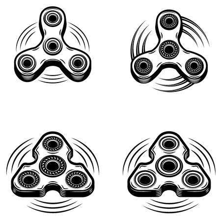 Set of the hand spinner icons isolated on white background. Design elements for logo, emblem, sign, badge. Vector illustrationのイラスト素材