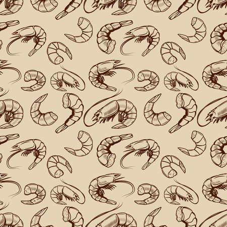 Seamless pattern with shrimps. Design element for poster, wrapping paper. Vector illustrationのイラスト素材