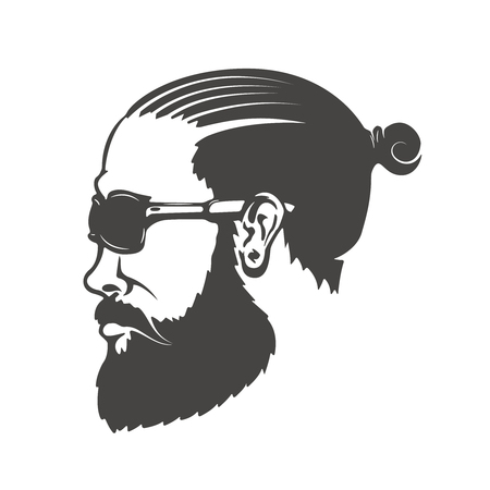 Man head with beard and mustache isolated on white background. Design element for logo, label, emblem, sign. Vector illustrationのイラスト素材