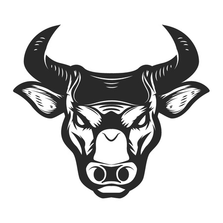 Bull head icon isolated on white background. Design element for poster, t-shirt, emblem, sign. Vector illustrationのイラスト素材