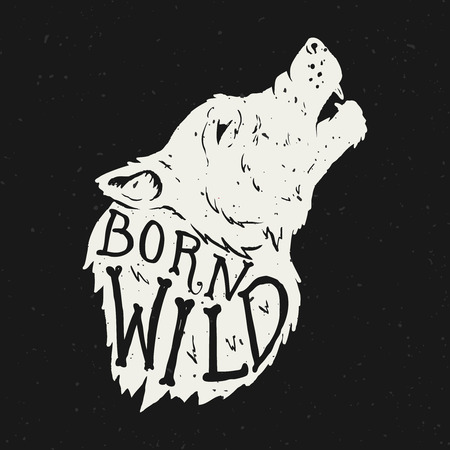 Born wild. Wolf head on grunge background. T-shirt print templateのイラスト素材