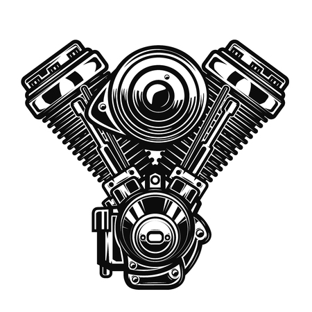 Motorcycle engine illustration on white background. Design element for poster, emblem, sign, badge. Vector illustrationのイラスト素材