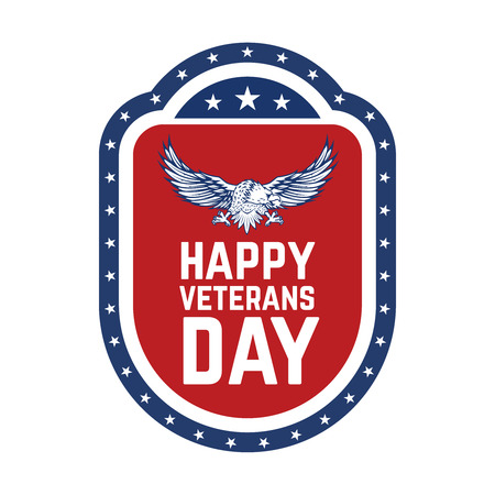 Happy veterans day emblem template isolated on white background. Design element for label, emblem, sign, poster. Vector illustrationのイラスト素材