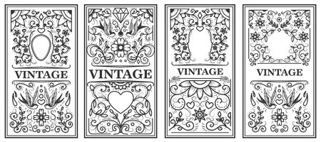 Set of vintage frames. Design elements for poster, emblem, sign, card. Vector illustrationのイラスト素材