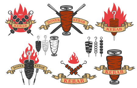 Set of doner kebab emblems.Design elements for logo, label, emblem, sign. Vector illustrationのイラスト素材