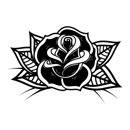Tattoo style rose illustration on white background. Design elements for label, emblem, sign. Vector illustrationのイラスト素材