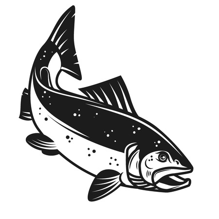 Salmon fish icon isolated on white background. Design element for  label, emblem, sign. Vector illustrationのイラスト素材