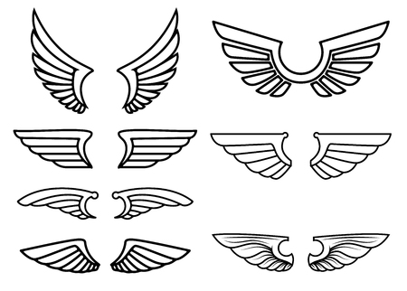 Set of wings icons. Design elements for label, emblem, sign. Vector illustrationのイラスト素材