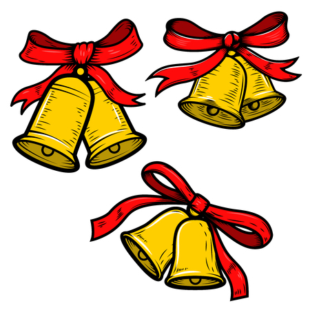 Set of Christmas bells illustrations on white background. Design elements for poster, card, banner. Vector illustrationのイラスト素材