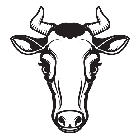 Cow head illustration isolated on white background. Design element for emblem, sign, poster, label. Vector illustrationのイラスト素材