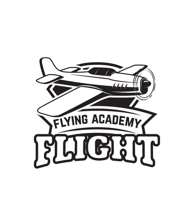 Aviation training center emblem template with retro airplane. Design element for logo, label, emblem, sign. Vector illustrationのイラスト素材