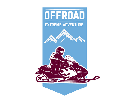 Offroad extreme adventure. Emblem template with snowmobile. Design element for logo, label, emblem, sign. Vector illustrationのイラスト素材