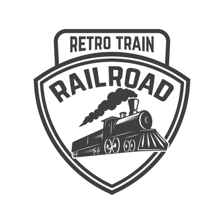 Emblem template with retro train. Rail road. Locomotive. Design element for logo, label, emblem, sign. Vector illustrationのイラスト素材