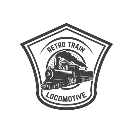 Emblem template with retro train. Rail road. Locomotive. Design element for logo, label, emblem, sign. Vector illustrationのイラスト素材