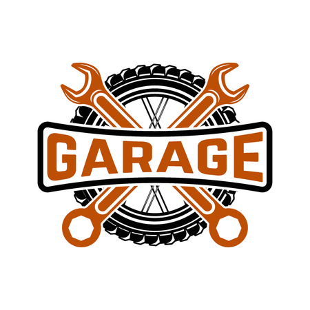 Garage. Service station. Car repair. Design element for logo, label, emblem, sign. Vector illustrationのイラスト素材