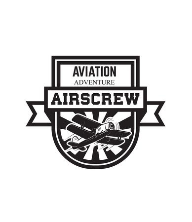Emblem template with retro airplane. Design element for logo, label, emblem, sign Vector illustrationのイラスト素材