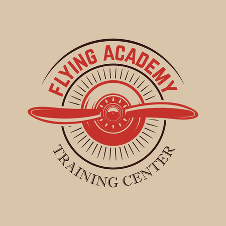 Aviation training center emblem template with retro airplane. Design element for logo, label, emblem, sign. Vector illustrationのイラスト素材