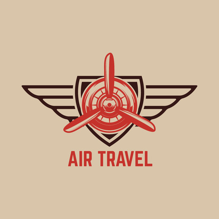 Aviation training center emblem template with retro airplane. Design element for logo, label, emblem, sign. Vector illustrationのイラスト素材