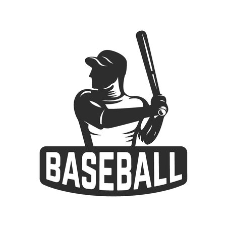 emblem template with baseball player. Design element for logo, label, emblem, sign. Vector illustrationのイラスト素材