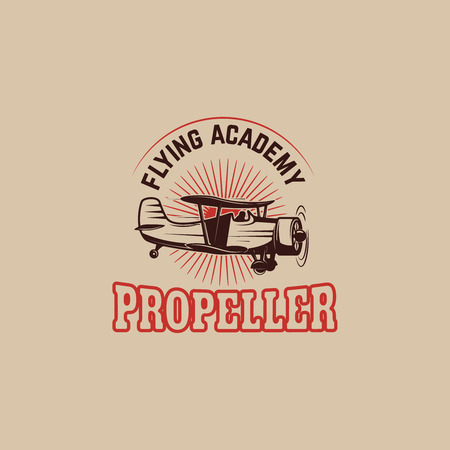 Airplane show. Retro airplane propeller on winged emblem. Design element for logo, label, emblem, sign. Vector illustrationのイラスト素材