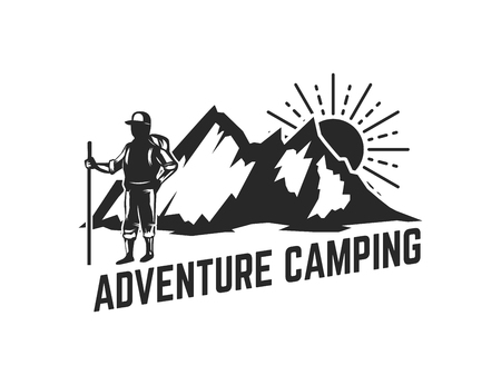Mountain camp emblem template. Design element for logo, label, emblem, sign. Vector illustrationのイラスト素材