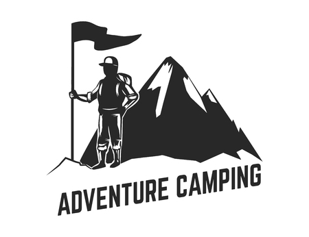 Mountain camp emblem template. Design element for logo, label, emblem, sign. Vector illustrationのイラスト素材