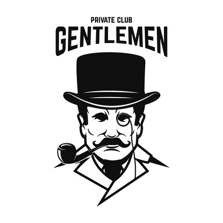 Private gentlemen club. Gentleman in retro hat and with smoking pipe. Vector illustrationのイラスト素材