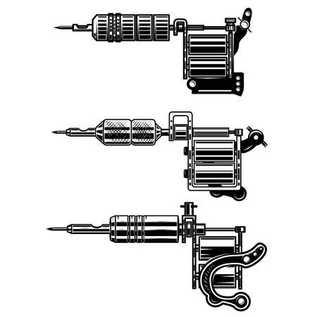 Set of tattoo machines isolated on  white background. Design element for poster, emblem, sign, badge. Vector illustrationのイラスト素材