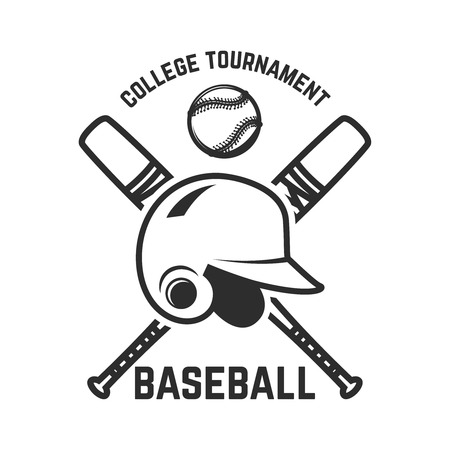 Emblem with crossed baseball bat and baseball helmet. Design element for logo, label, emblem, sign, badge. Vector illustrationのイラスト素材