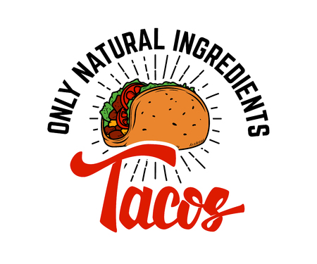 Tacos. Design element for logo, label, emblem, sign. Vector illustrationのイラスト素材