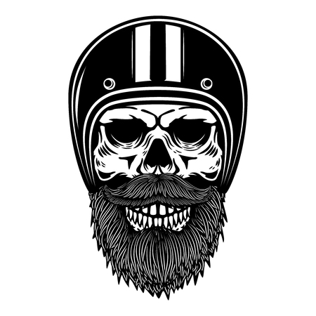 Illustration of bearded skull in a racer helmet.のイラスト素材