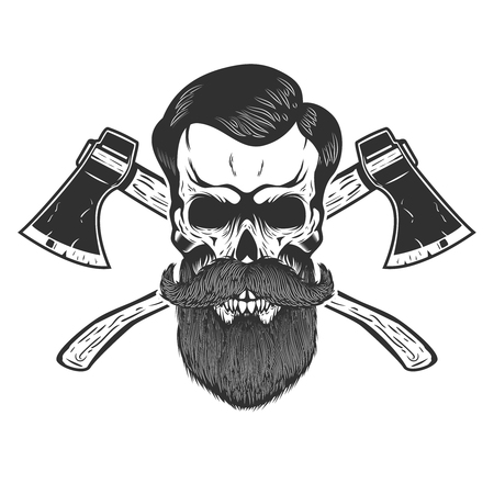 Lumberjack skull with crossed axes. Design element for emblem, sign, poster, t shirt. Vector illustration.のイラスト素材