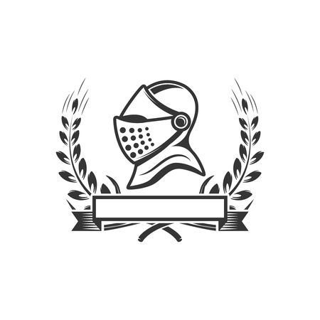 Knights. Emblem template with medieval knight helmet. Design element for logo, label, emblem, sign. Vector illustrationのイラスト素材