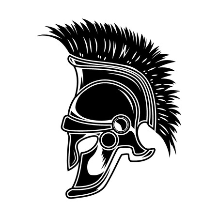 Spartan helmet isolated on white background. Design element for poster, card, t shirt. Vector illustrationのイラスト素材