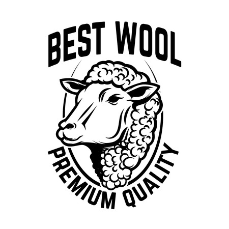 Sheep wool factory emblem template. Sheep head. Design element for logo, label, sign. Vector imageのイラスト素材